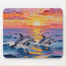 Impasto-Delfine und Ozeanwellen Mousepad