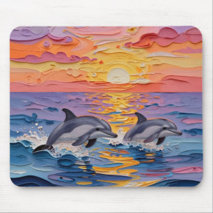 Impasto-Delfine und Ozeanwellen Mousepad