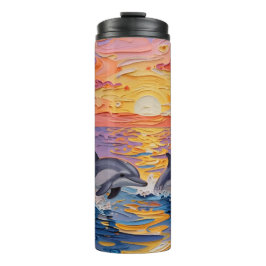 Impasto-Delfine und Ozeanwellen Thermosbecher