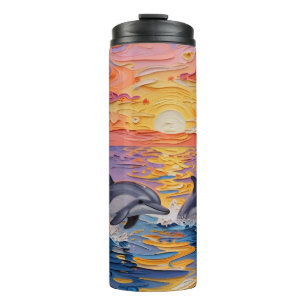 Impasto-Delfine und Ozeanwellen Thermosbecher