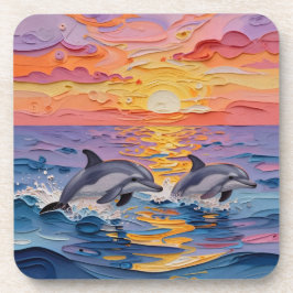 Impasto Dolphins and Ocean Waves Getränkeuntersetzer