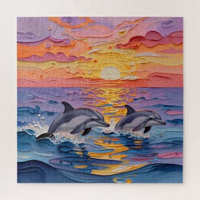 Impasto Dolphins and Ocean Waves   Puzzle (Vertikal)
