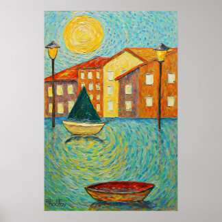 Impasto-Impressionistische Wasserkanal-Venedig-Kun Poster