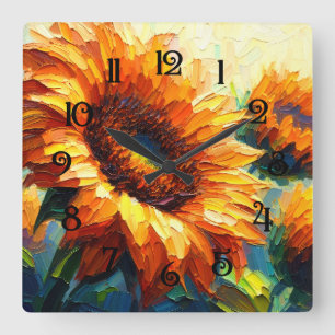 Impasto-Malerei auf Sonnenblumen Quadratische Wanduhr