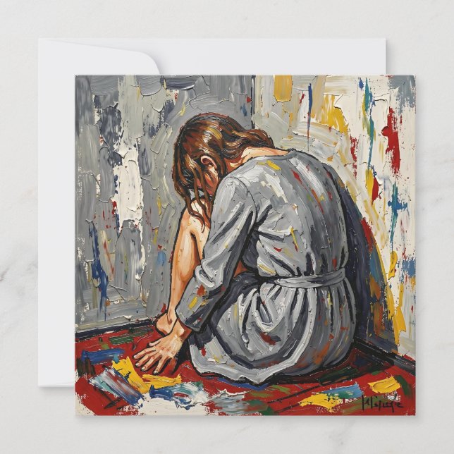 Impasto Oil of Woman Sad, Sick Depressed Emotional Karte (Vorderseite)