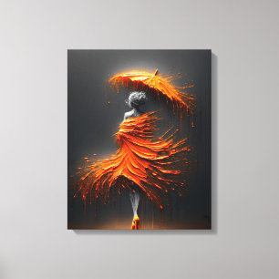 Impasto Orange Schirm Silhouette Leinwanddruck