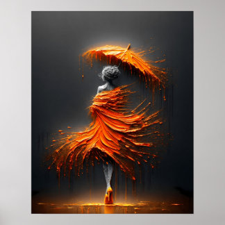 Impasto Orange Schirm Silhouette Poster