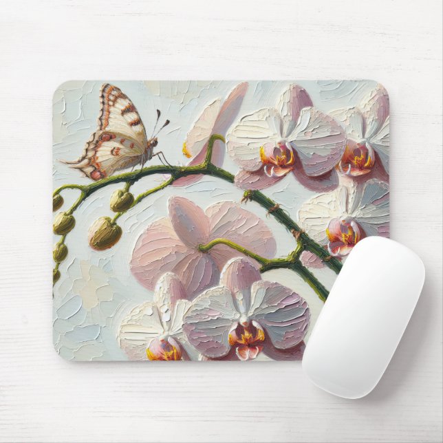Impasto Paint Butterfly und Orchideen Mousepad (Mit Mouse)