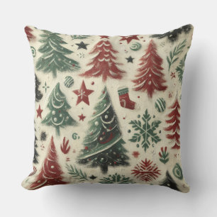 Impasto Red and Green Christmas Motifs Collage Kissen