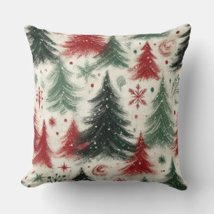 Impasto Red and Green Christmas Motifs Collage Kissen