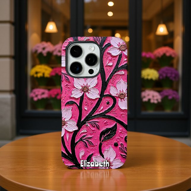 Impasto Rosa Blüten und schwarze Stiele Case-Mate iPhone Hülle (Von Creator hochgeladen)