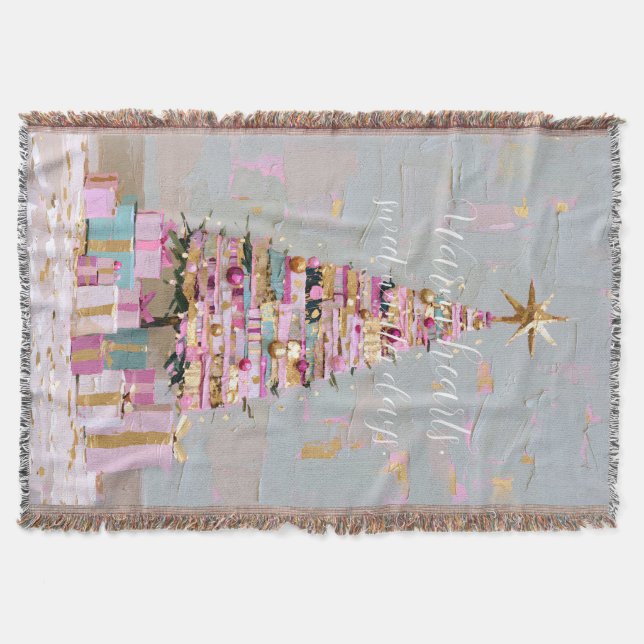 Impasto-Rosa-und-Gold-Weihnachtsbaum Decke (Vorderseite)