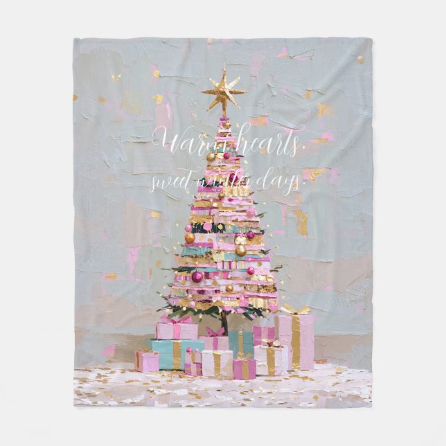 Impasto-Rosa-und-Gold-Weihnachtsbaum Fleecedecke (Vorderseite)