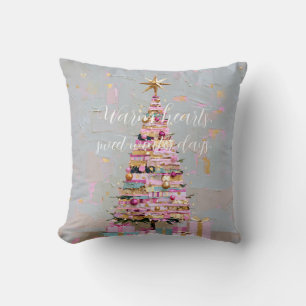 Impasto-Rosa-und-Gold-Weihnachtsbaum Kissen