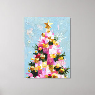 Impasto-Rosa-und-Gold-Weihnachtsbaum Leinwanddruck