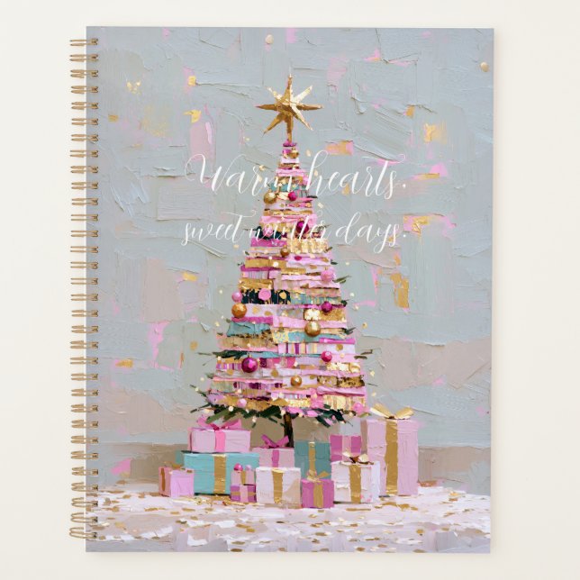 Impasto-Rosa-und-Gold-Weihnachtsbaum Planer (Vorderseite)