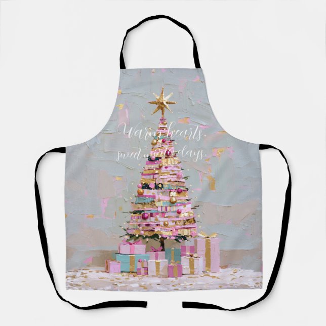 Impasto-Rosa-und-Gold-Weihnachtsbaum Schürze (Vorderseite)