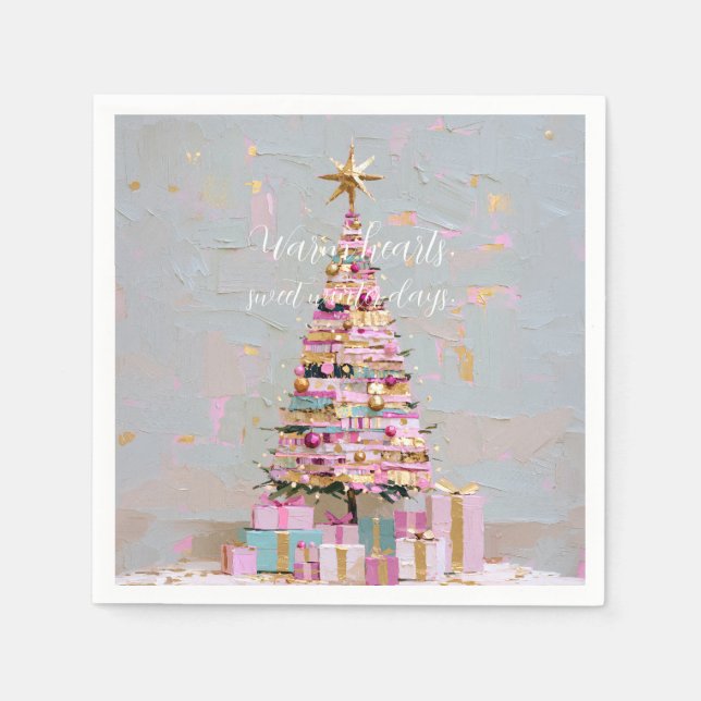 Impasto-Rosa-und-Gold-Weihnachtsbaum Serviette (Vorderseite)
