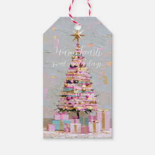 Impasto Rosa und Goldener Weihnachtsbaum Geschenkanhänger