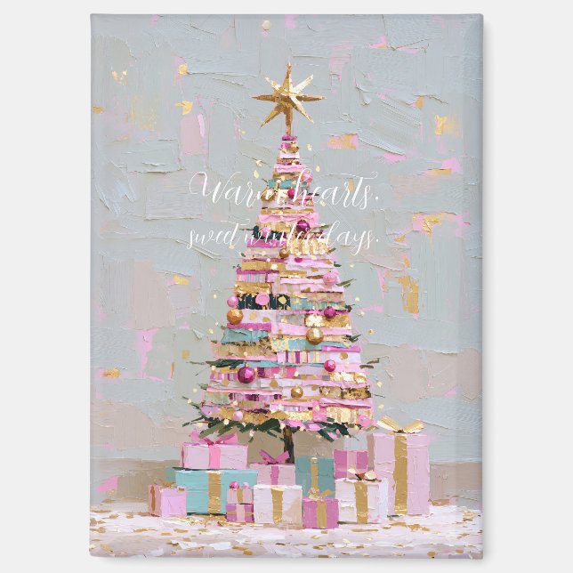 Impasto Rosa und Goldener Weihnachtsbaum Magnet (Vorderseite)