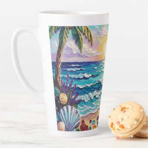 Impasto-Strand und Meeresglas-Sonnenuntergang und Milchtasse