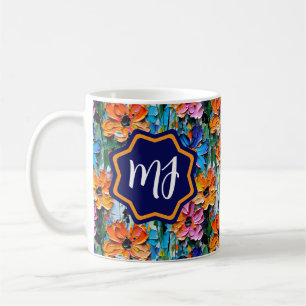 Impasto Style Blume in einem farbenfrohen Mit Mono Kaffeetasse