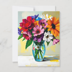 Impasto Style Vase der farbenfrohen Blume Postkarte
