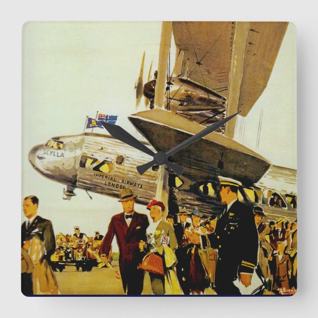 Imperial Airways-Ankunft Quadratische Wanduhr (Vorderseite)