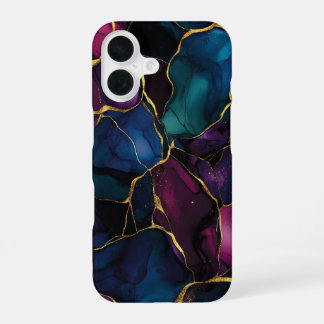 Imperial Améthyste Luxus-Lila Türkis Marmor iPhone 16 Hülle