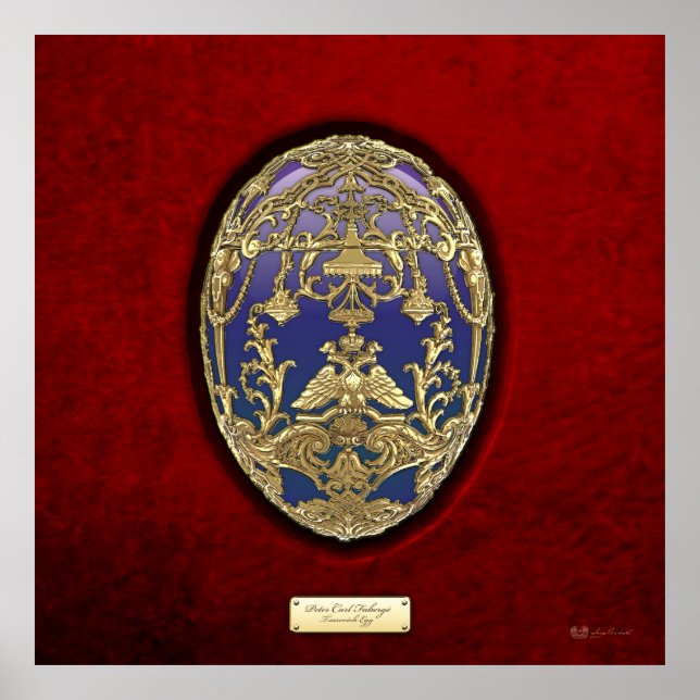 Imperial Faberge Eggs - Tsarevich Egg on Red Velve Poster (Vorne)