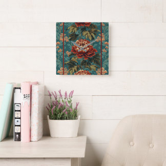 Imperial Peony Tapestry Quadratische Wanduhr