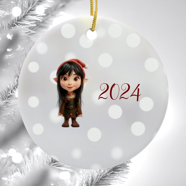Impish Girl Christmas Elf Keramik Ornament (Von Creator hochgeladen)