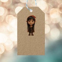 Impish Girl Christmas Elf Kraft Gift Tags