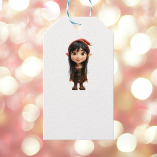 Impish Girl Christmas Elf White Gift Tags Geschenkanhänger