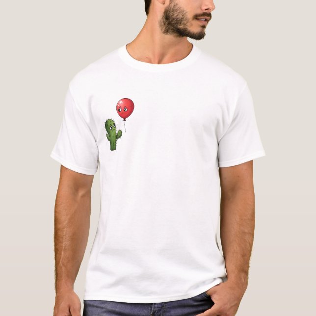 Impossible Love: Sad Cartoon Cactus and Balloon T-Shirt (Vorderseite)