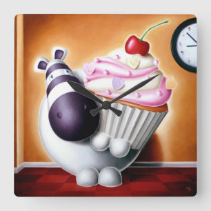 Impossimal© - 'Cake-O-Clock!' Cake-O-Clock, Uhr! Quadratische Wanduhr