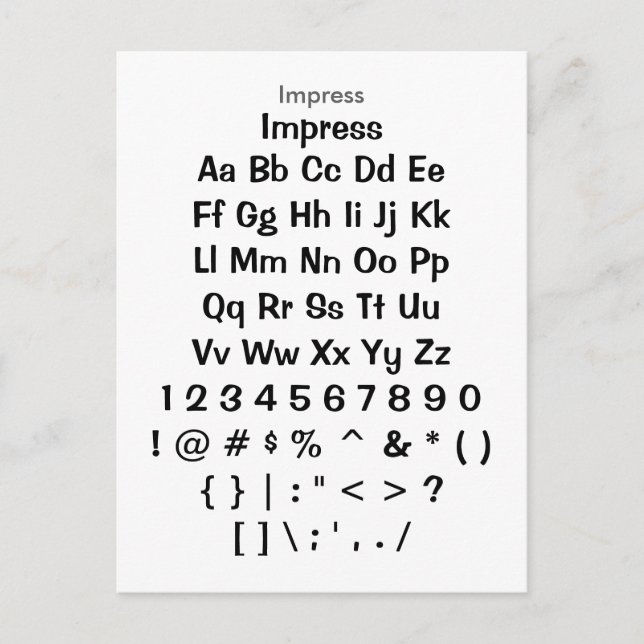 Impress - Zazzle-Schriftart-Mustervorlage Postkarte (Vorderseite)