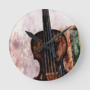 impressionism  musical instrument Fiddle Violin Runde Wanduhr