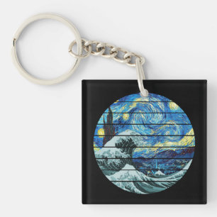 IMPRESSIONISM STERNENNACHT WELLE VON KANAGAWA KUNS SCHLÜSSELANHÄNGER