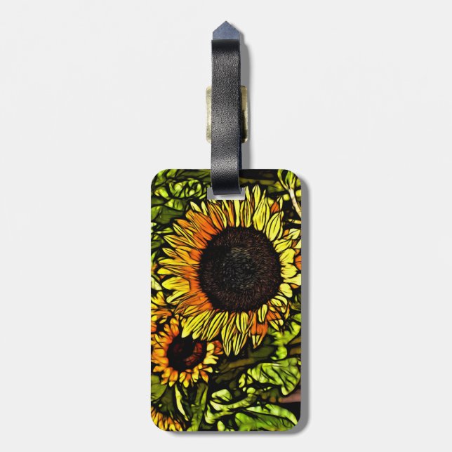 Impressionismus Malerei Land gelbe Sonnenblume Gepäckanhänger (Rückseite vertikal)
