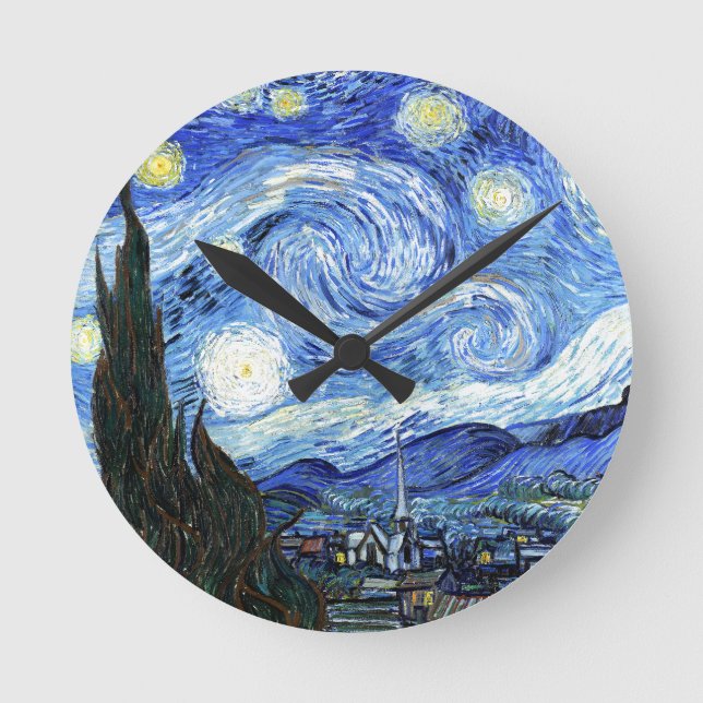 Impressionismus Van Gogh Starry Night Wall Clock Runde Wanduhr (Vorderseite)