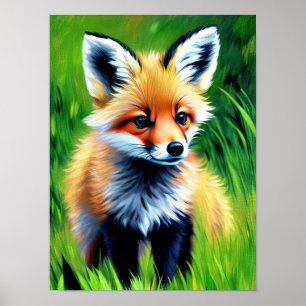 Impressionist Baby Fox im Wald Poster