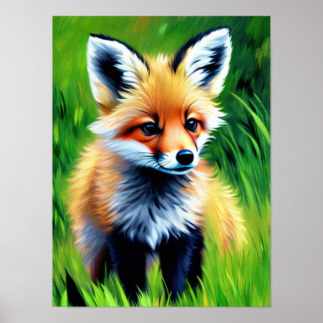 Impressionist Baby Fox im Wald Poster (Vorne)