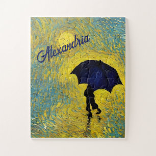 Impressionist Blue Child Umbrella Yellow Landschaf Puzzle