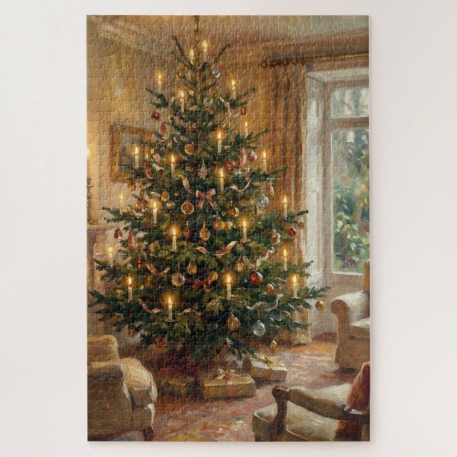 Impressionist Christmas Tree Monet-Style Art Puzzle (Vertikal)
