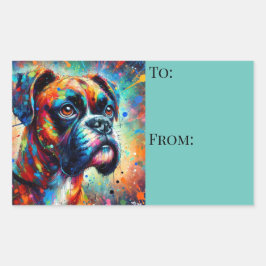 Impressionist Colorful Pop Art Boxer Dog Malerei Rechteckiger Aufkleber