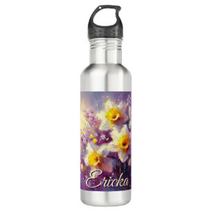 Impressionist Daffodil Floral Lila Personalisiert Edelstahlflasche