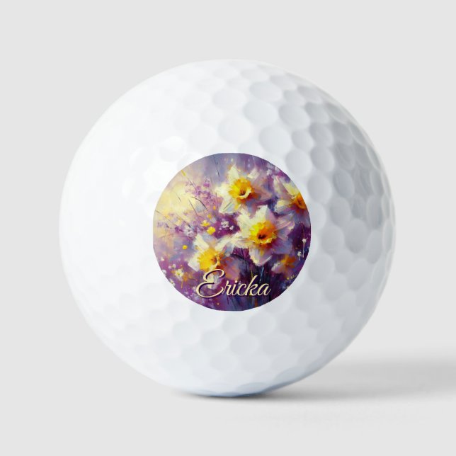 Impressionist Daffodil Floral Lila Personalisiert Golfball (Vorderseite)