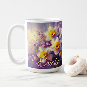 Impressionist Daffodil Floral Lila Personalisiert Kaffeetasse
