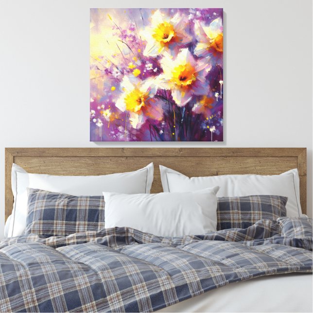 Impressionist Daffodin Lila Gelbe Kunst Leinwanddruck (Insitu (Schlafzimmer))